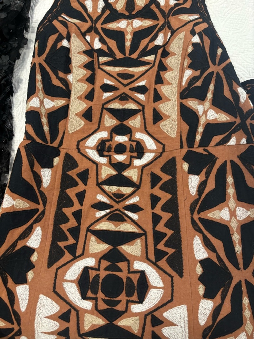 NWT Anthropologie Brown, Black & Cream Geometric Midi Dress - Picture 4 of 5